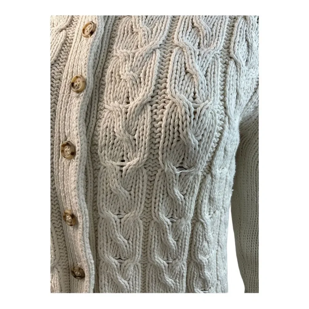 J.G. Hook Women’s Vintage Beige 100% Cotton Cable-Knit Cardigan Sweater Size M. - Picture 9 of 13